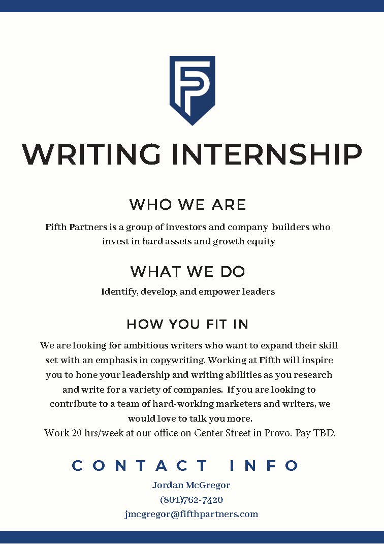 Writing Internship with Fifth Partners in Provo! English Internships