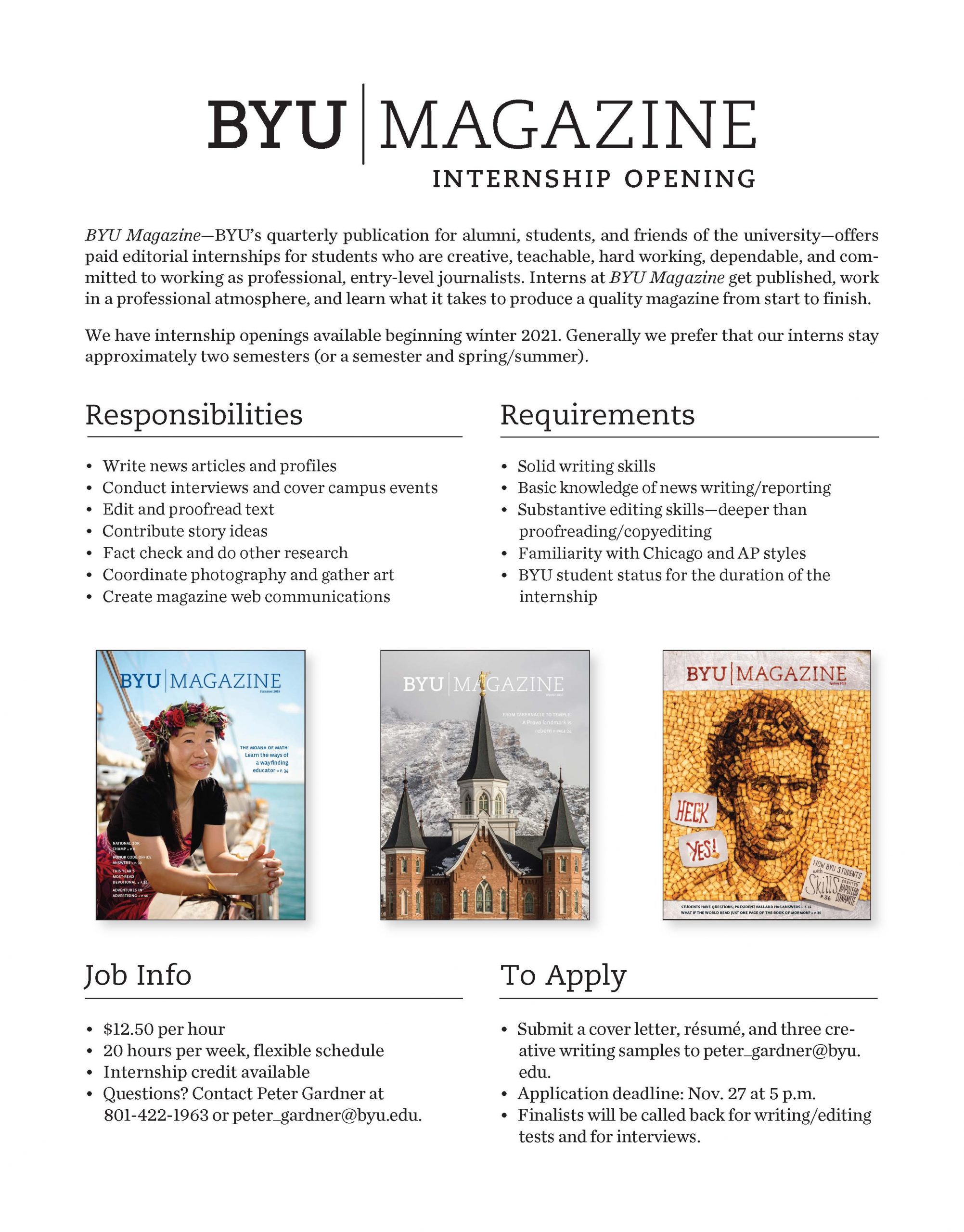 Apply by Nov. 27 to Intern with BYU Magazine! (PAID) English Internships